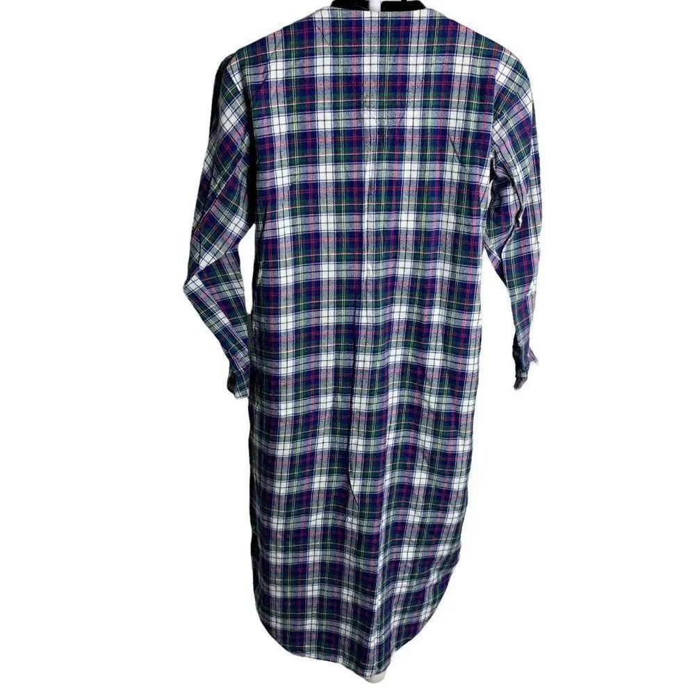 Vintage Mens Oscar de la Renta Nightshirt S Blue Plaid Pocket Button Long Sleeve
